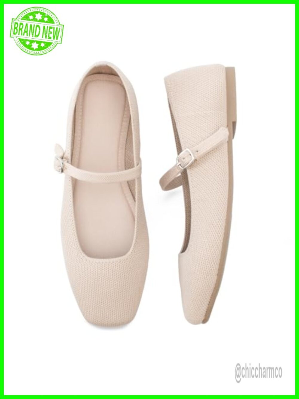 Womens Square Toe Knit Ballet Flats with Adjustable Ankle Strap Mary Jane Shoes